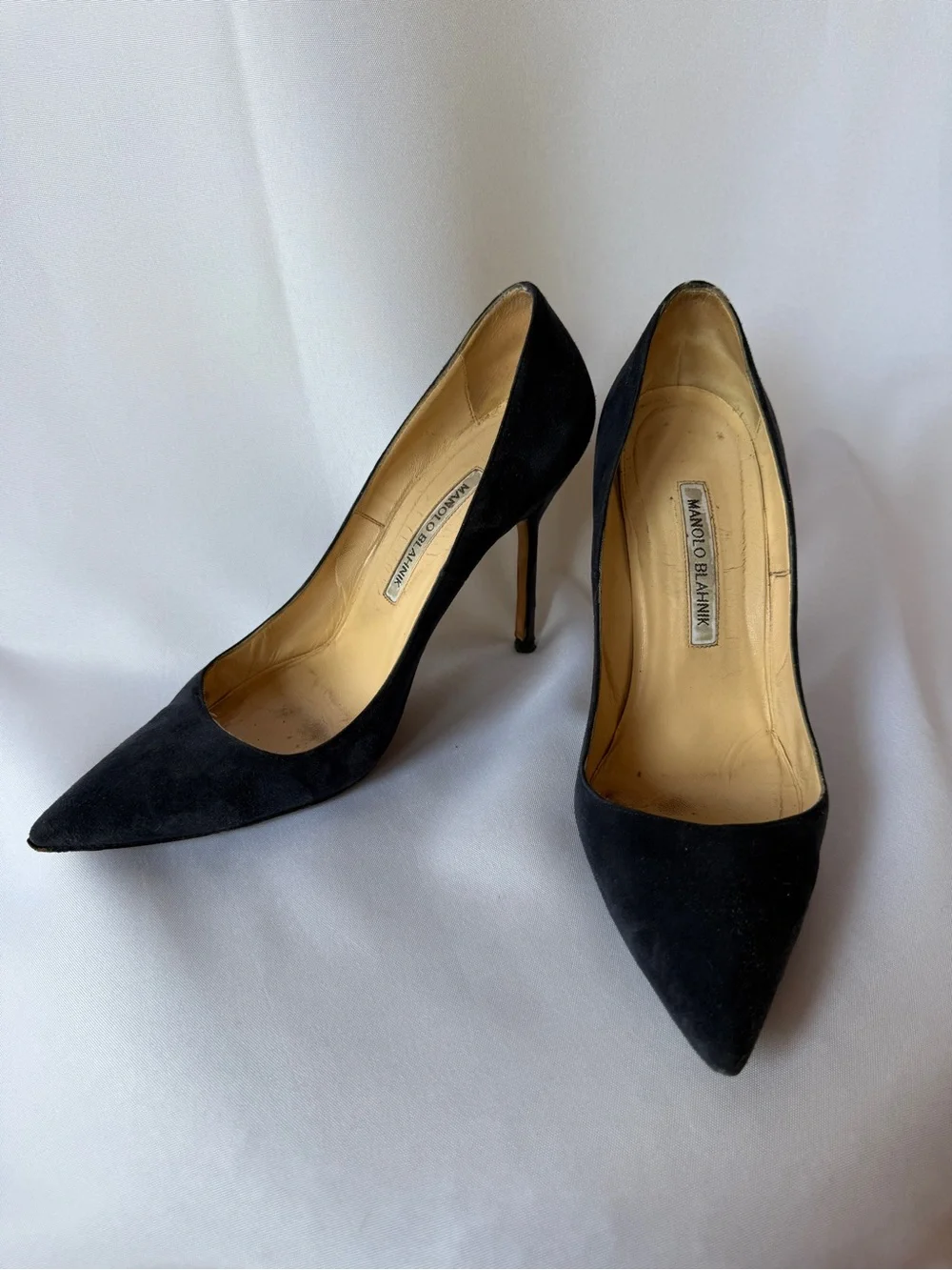 Manolo Blahnik Navy Suede Pointed Pumps
